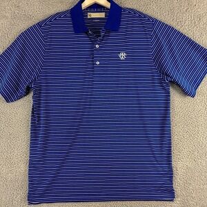 Donald Ross Polo‎ Shirt Mens Large Blue White Stripe Golf Performance 1915 Logo